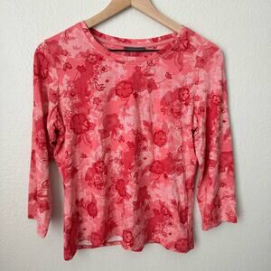 Amber Sun Women's Pink Floral Blouse Stretchy 3/4 Sleeve Size Small/Medium Top